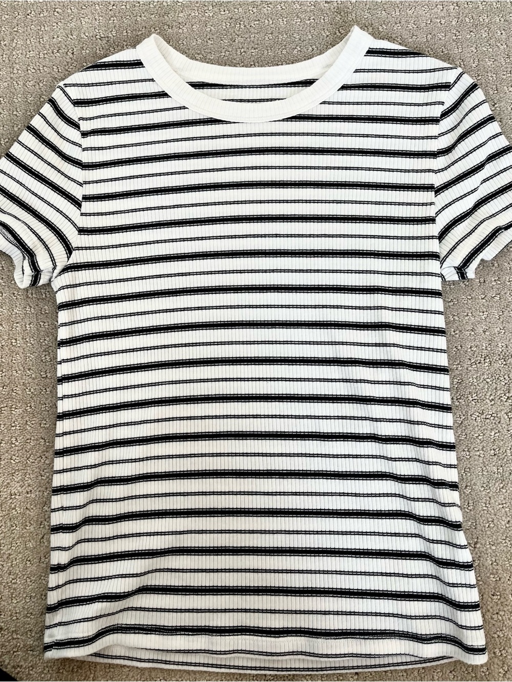 American Eagle Striped Ribbed Crew Neck Baby Tee - White & Black